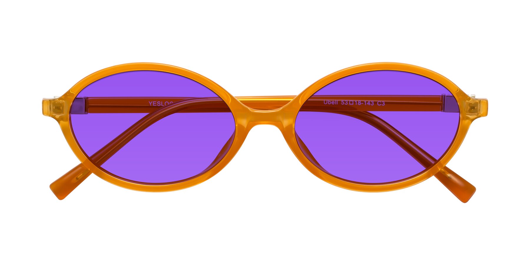 Folded Front of Ubell in Orange with Purple Tinted Lenses