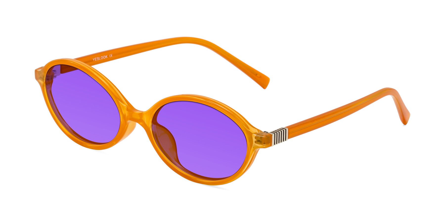 Angle of Ubell in Orange with Purple Tinted Lenses