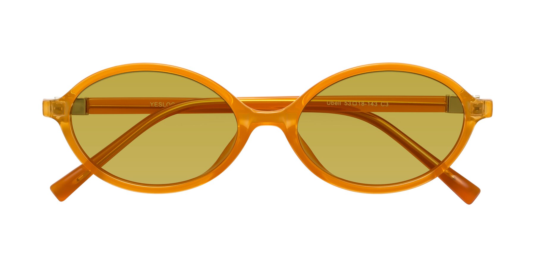 Folded Front of Ubell in Orange with Champagne Tinted Lenses