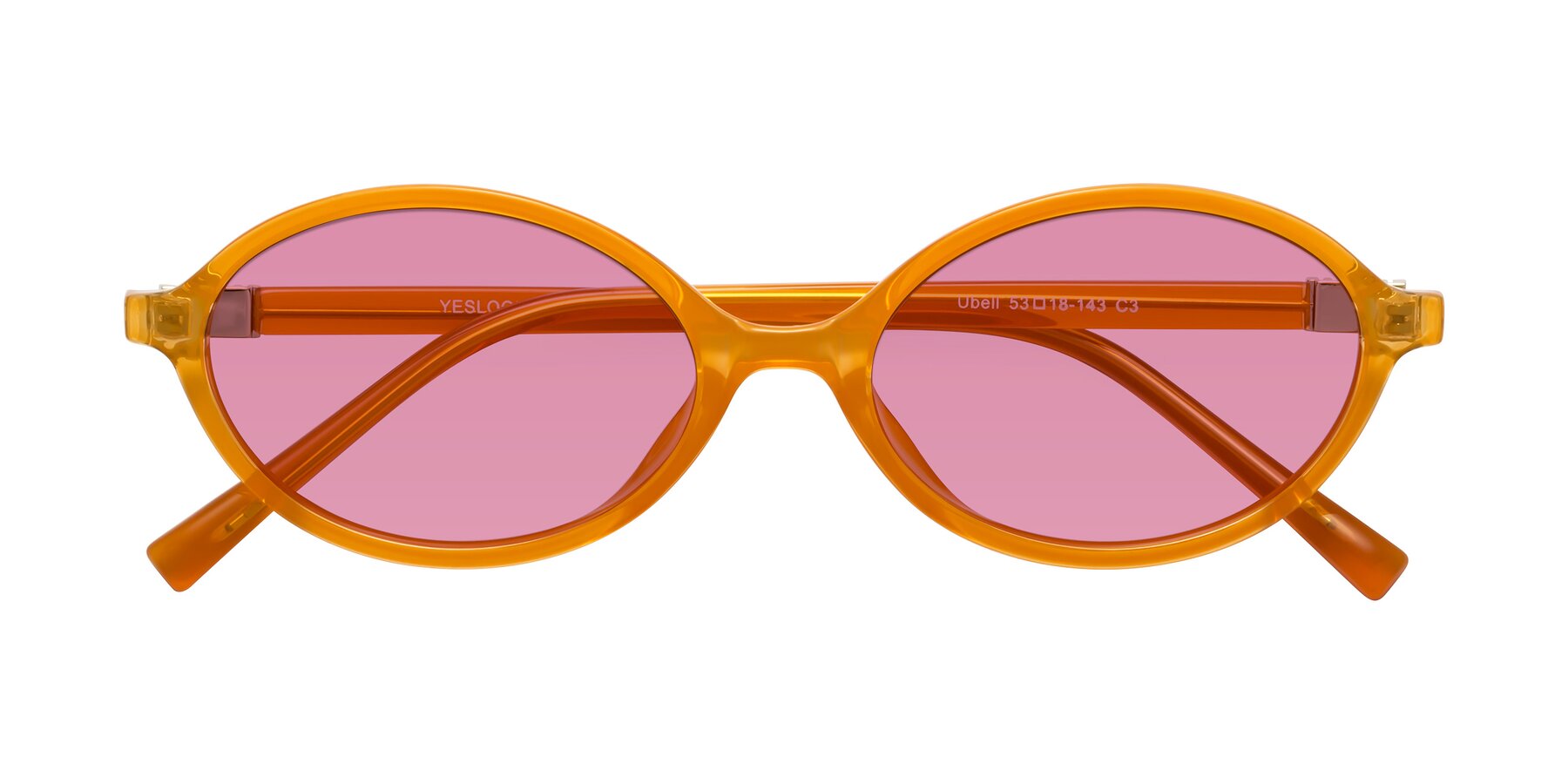 Folded Front of Ubell in Orange with Medium Wine Tinted Lenses
