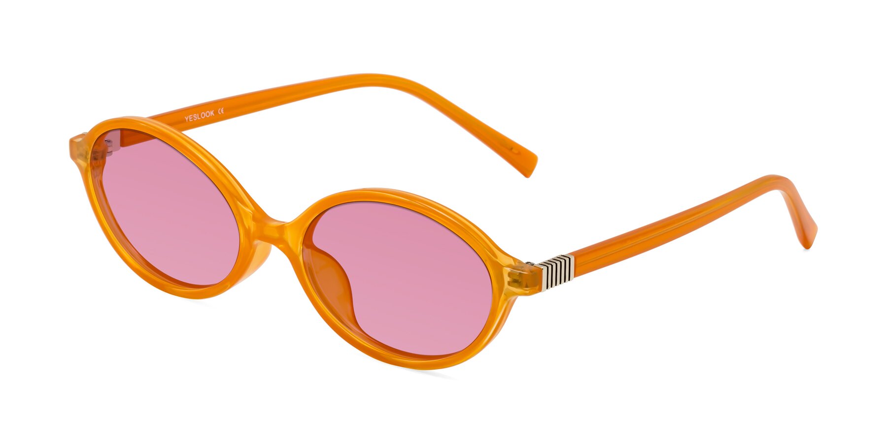 Angle of Ubell in Orange with Medium Wine Tinted Lenses