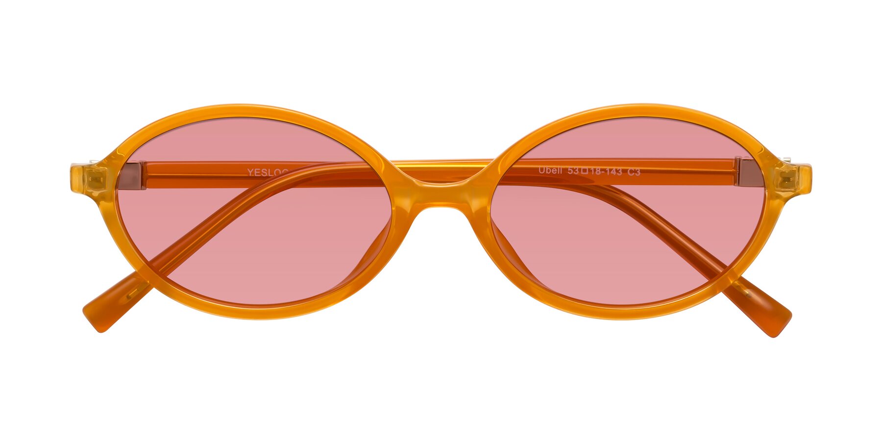 Folded Front of Ubell in Orange with Medium Garnet Tinted Lenses