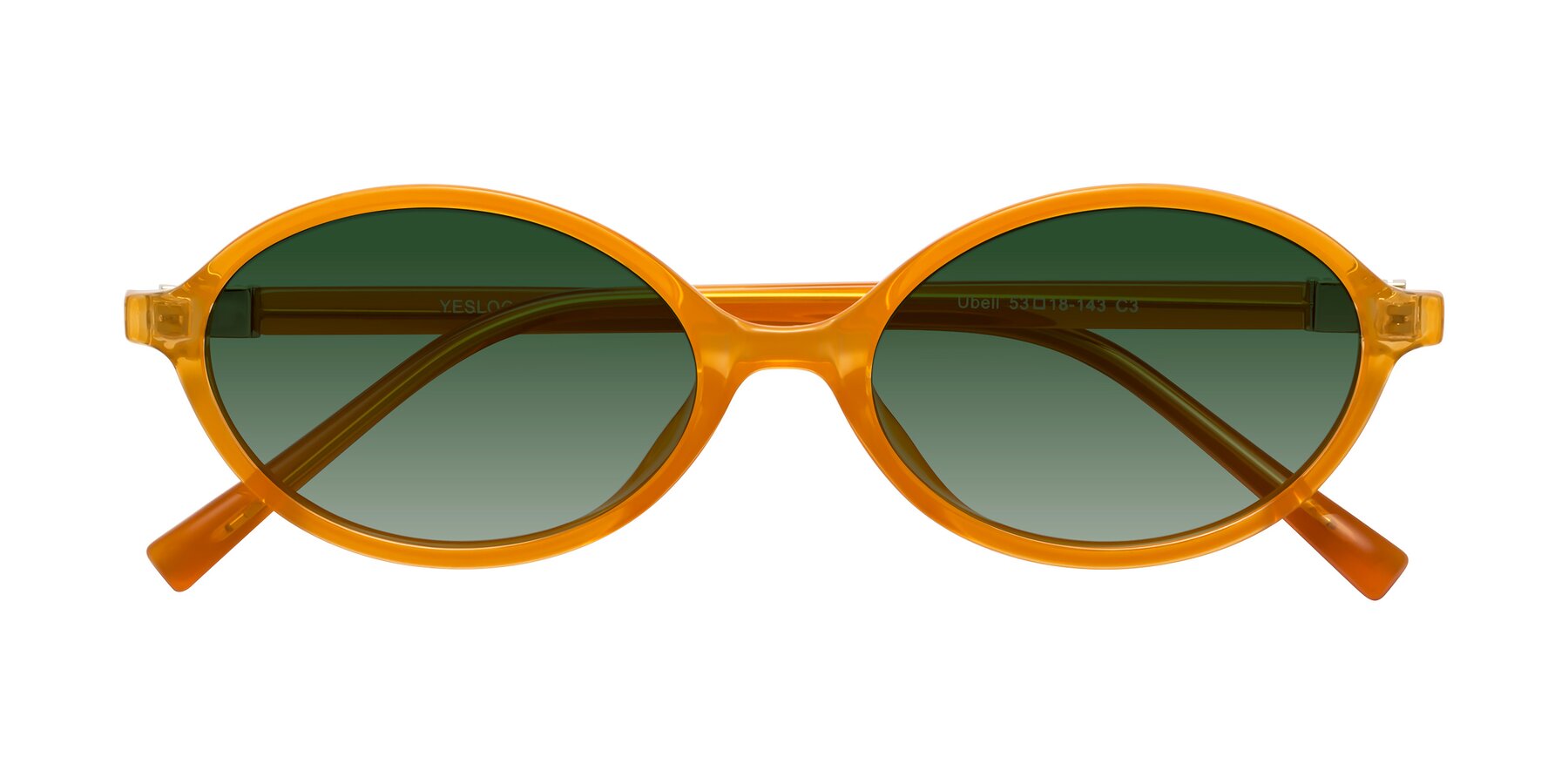 Folded Front of Ubell in Orange with Green Gradient Lenses