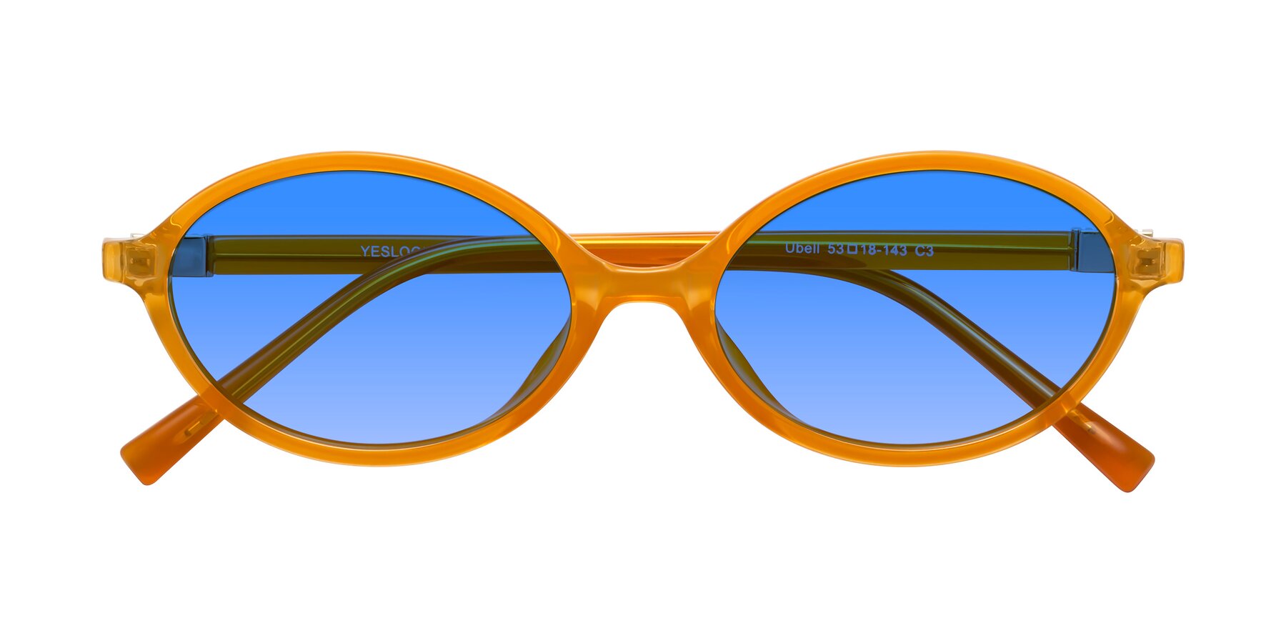 Folded Front of Ubell in Orange with Blue Gradient Lenses