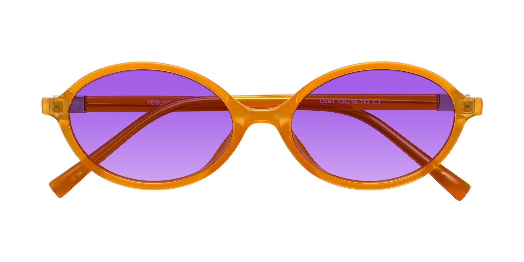 Folded Front of Ubell in Orange with Purple Gradient Lenses