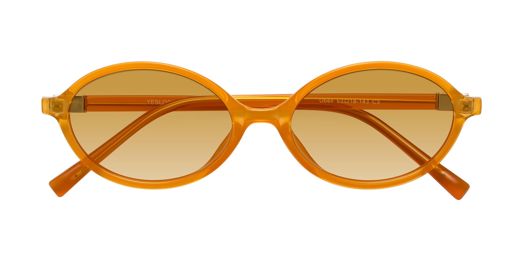 Folded Front of Ubell in Orange with Champagne Gradient Lenses