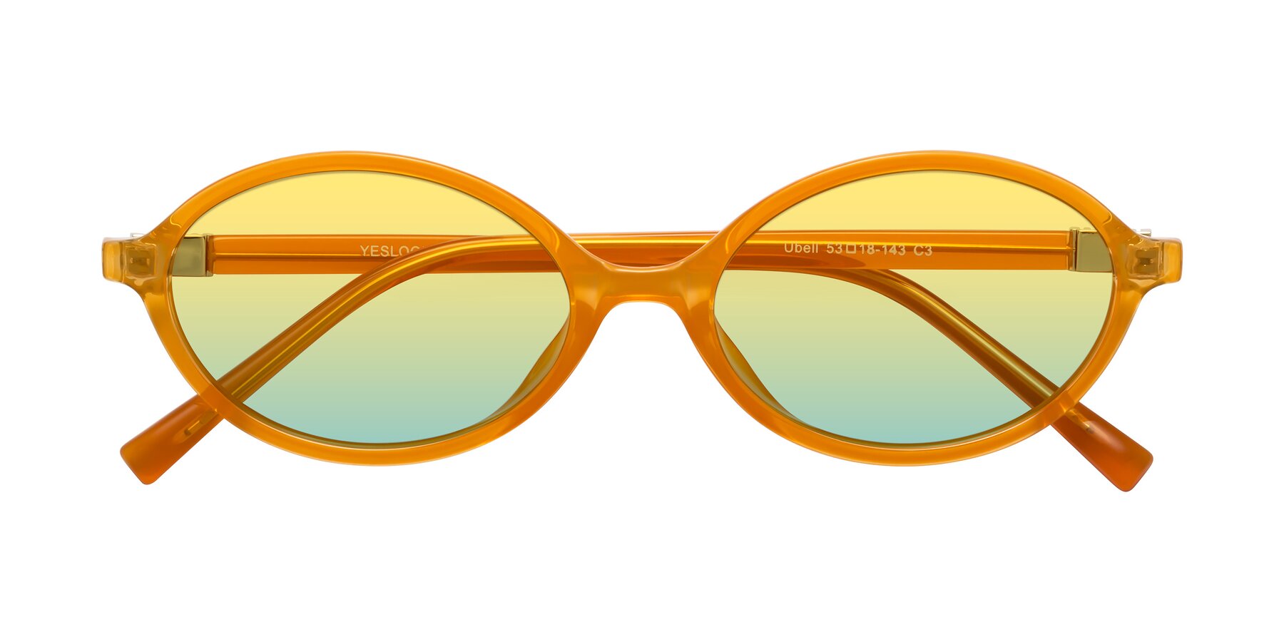 Folded Front of Ubell in Orange with Yellow / Blue Gradient Lenses