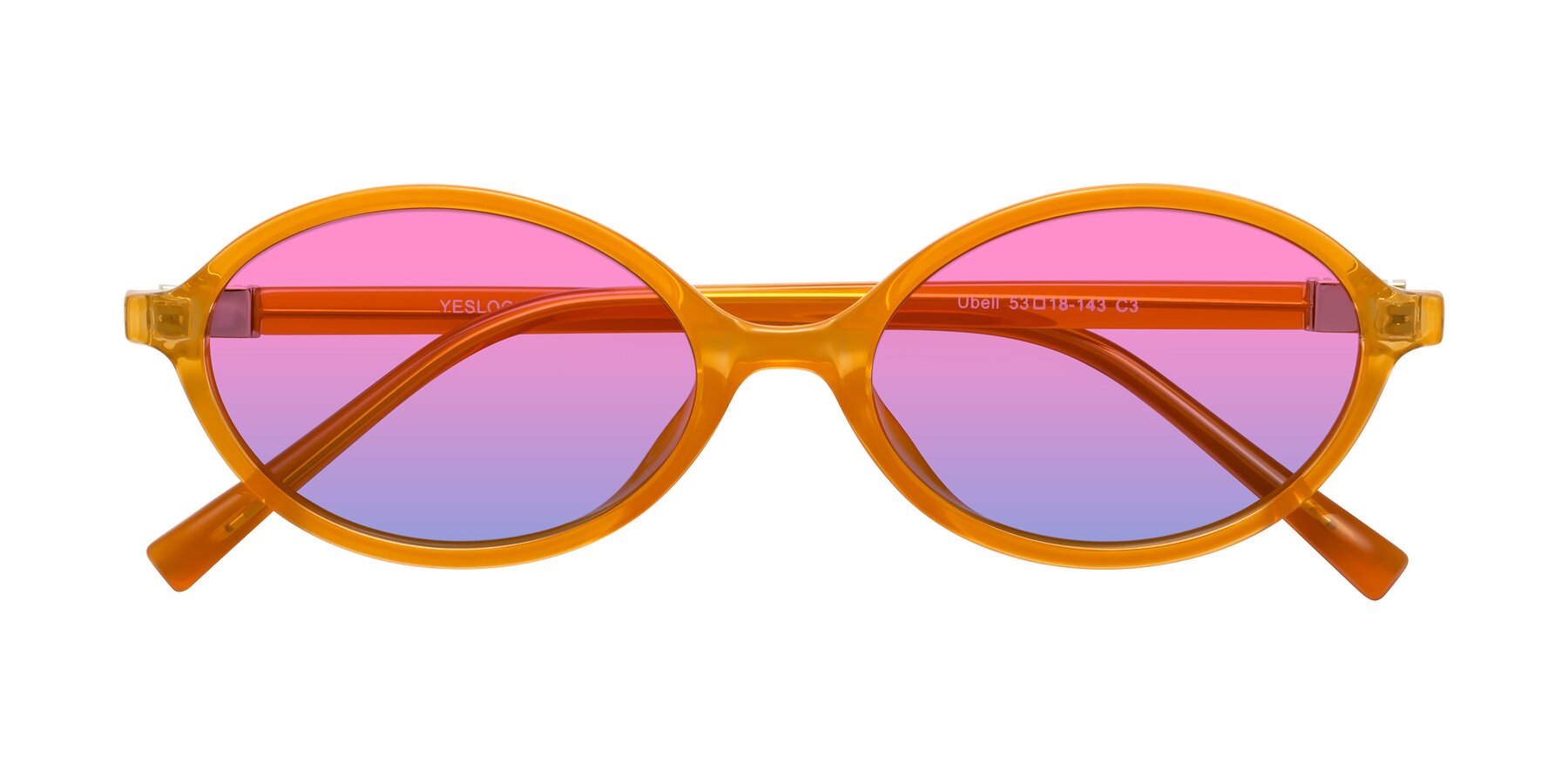 Folded Front of Ubell in Orange with Pink / Blue Gradient Lenses