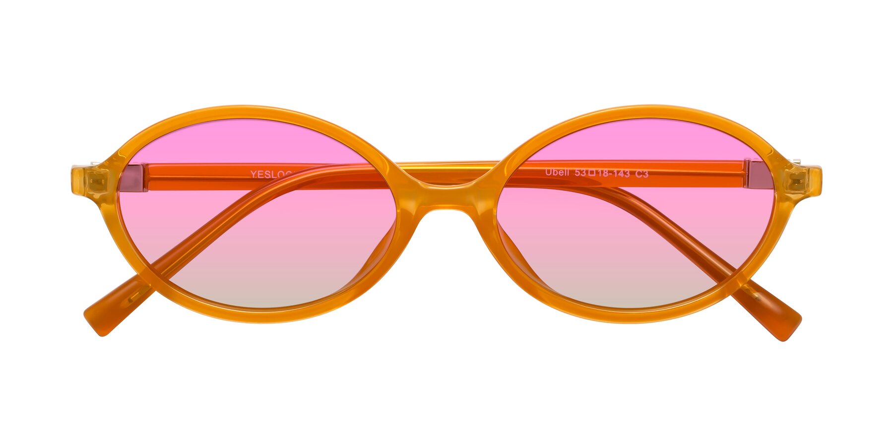 Folded Front of Ubell in Orange with Pink / Green Gradient Lenses