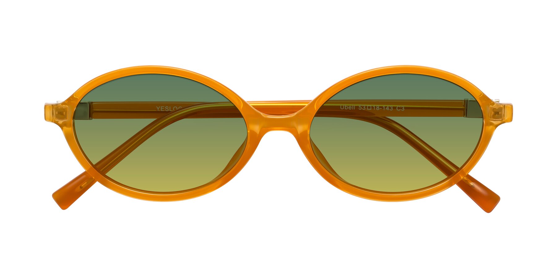 Folded Front of Ubell in Orange with Green / Yellow Gradient Lenses