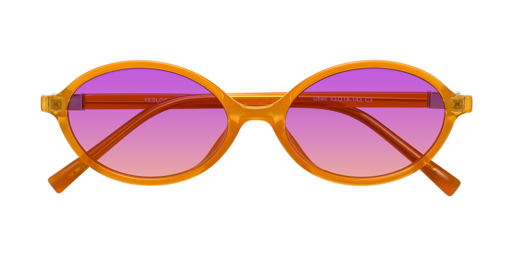 Folded Front of Ubell in Orange with Purple / Yellow Gradient Lenses