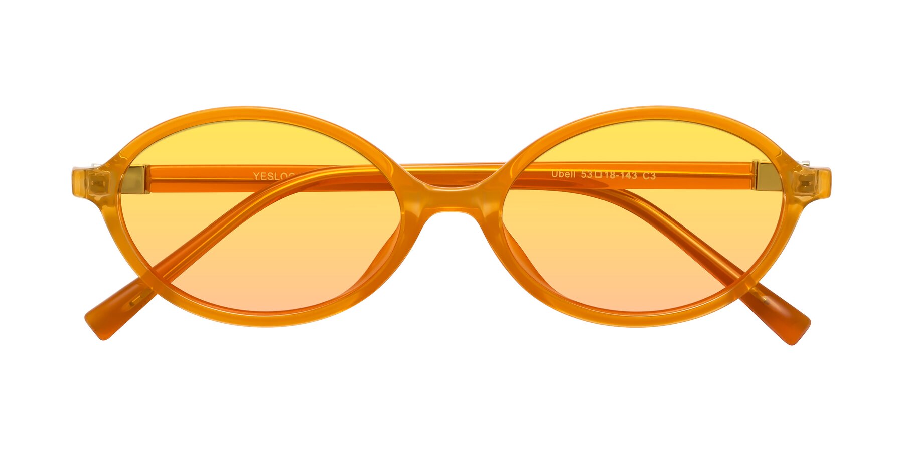 Folded Front of Ubell in Orange with Yellow / Pink Gradient Lenses