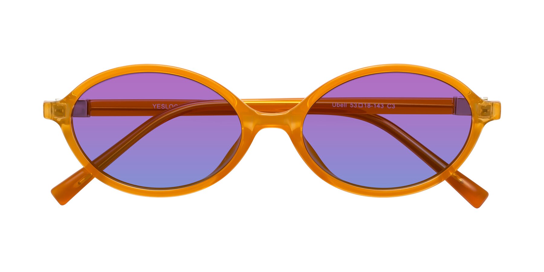 Folded Front of Ubell in Orange with Purple / Blue Gradient Lenses