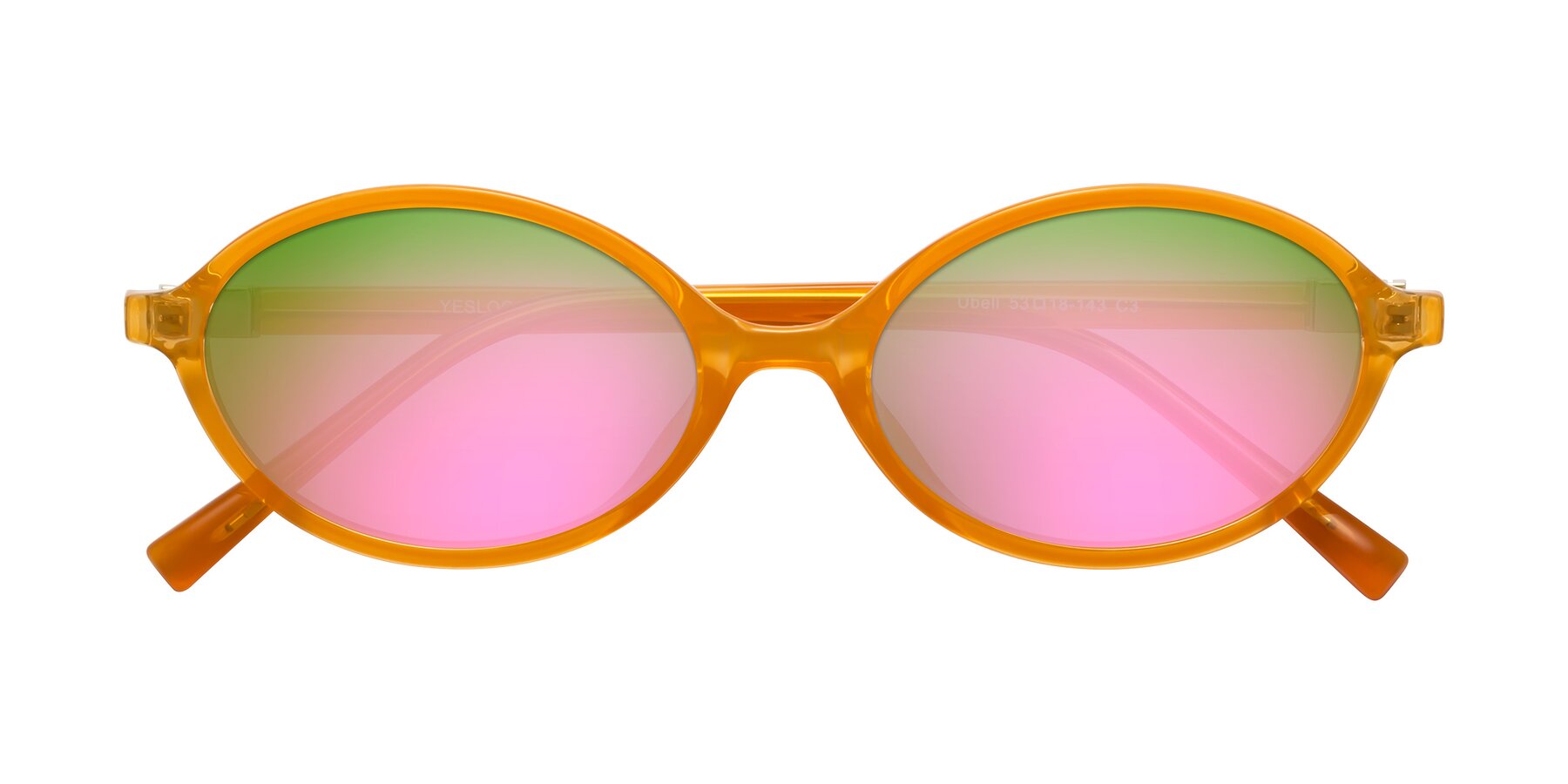 Folded Front of Ubell in Orange with Pink Mirrored Lenses