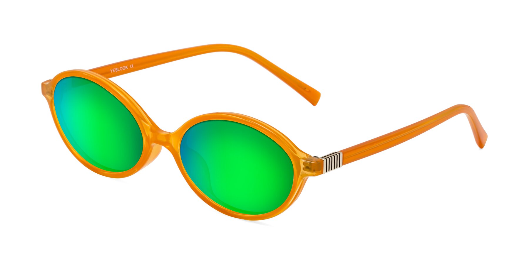 Angle of Ubell in Orange with Green Mirrored Lenses
