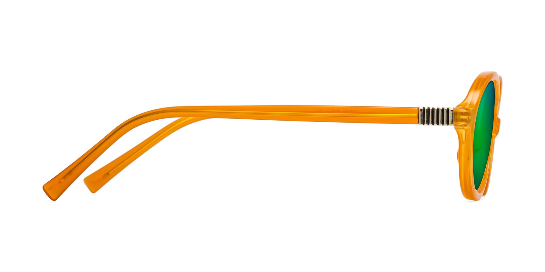 Side of Ubell in Orange with Green Mirrored Lenses