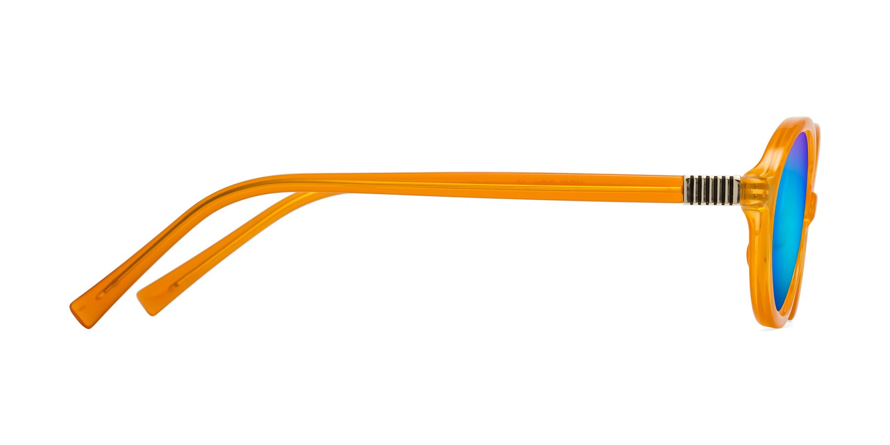 Side of Ubell in Orange with Blue Mirrored Lenses