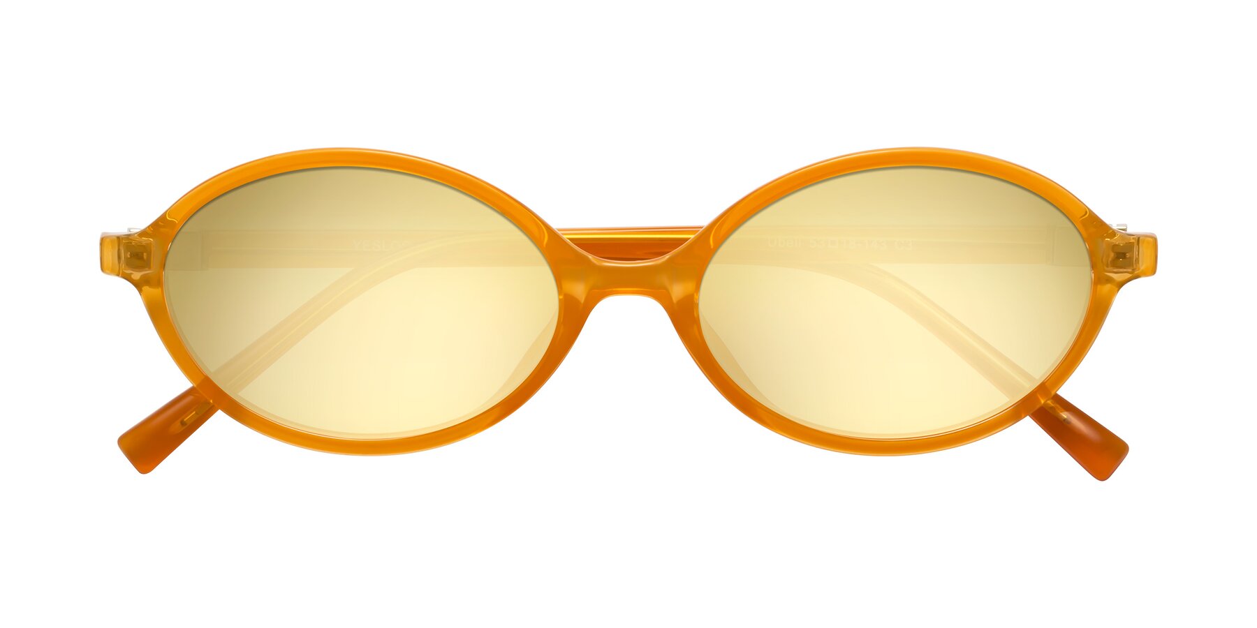 Folded Front of Ubell in Orange with Gold Mirrored Lenses