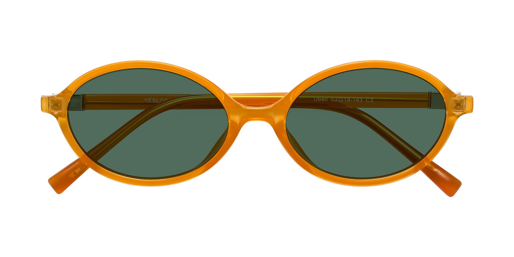 Folded Front of Ubell in Orange with Green Polarized Lenses
