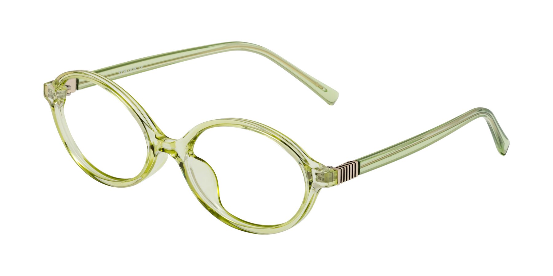 Angle of Ubell in Transparent Green with Clear Reading Eyeglass Lenses