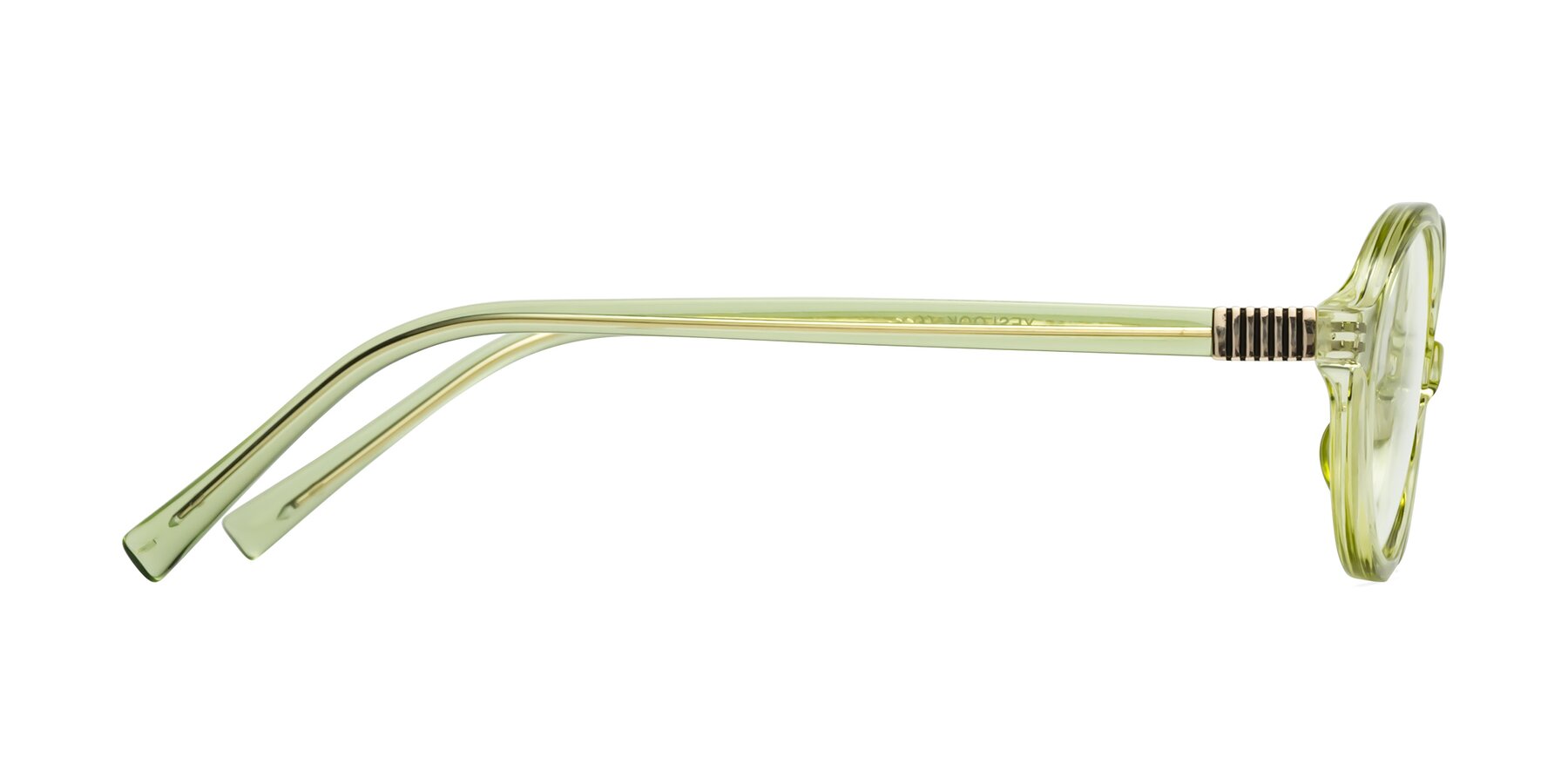 Side of Ubell in Transparent Green with Clear Reading Eyeglass Lenses