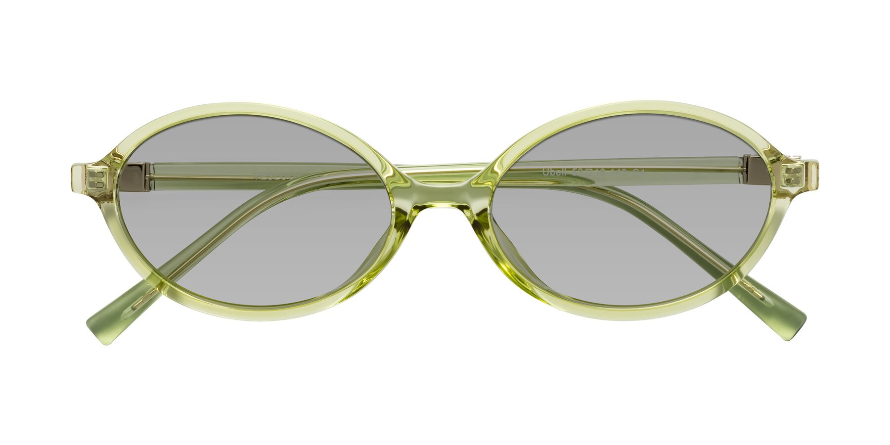 Folded Front of Ubell in Transparent Green with Light Gray Tinted Lenses