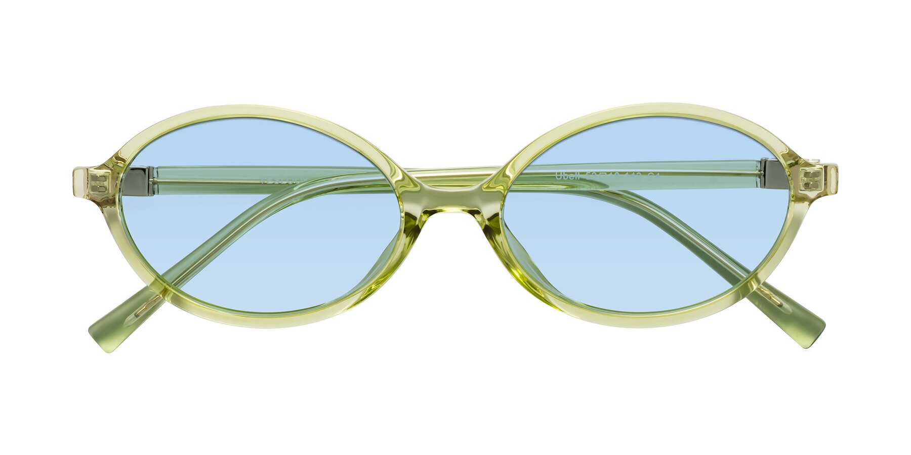 Folded Front of Ubell in Transparent Green with Light Blue Tinted Lenses
