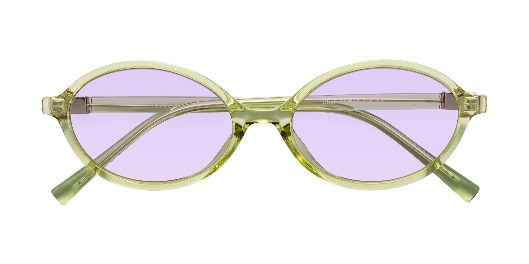 Folded Front of Ubell in Transparent Green with Light Purple Tinted Lenses