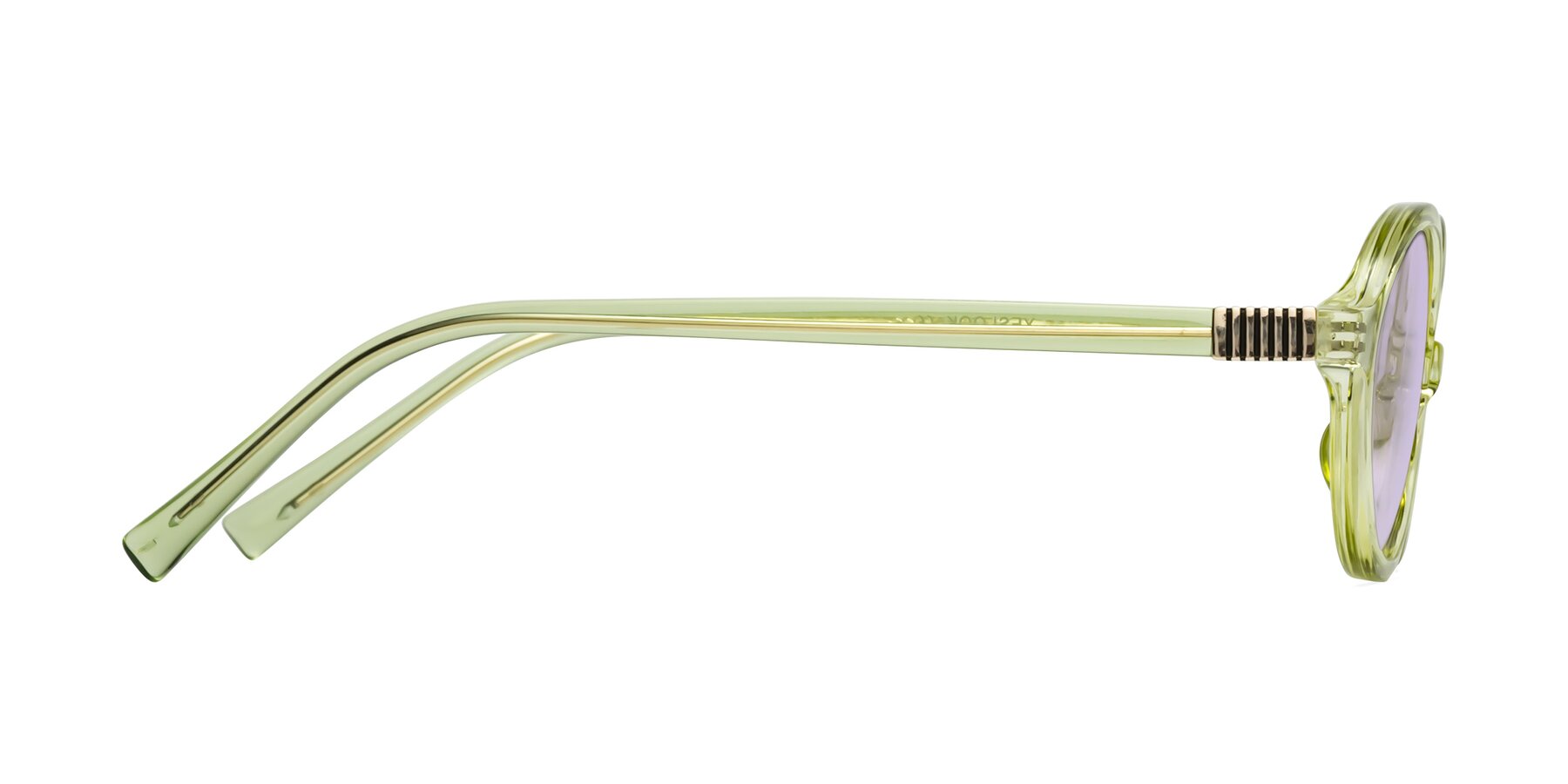 Side of Ubell in Transparent Green with Light Purple Tinted Lenses