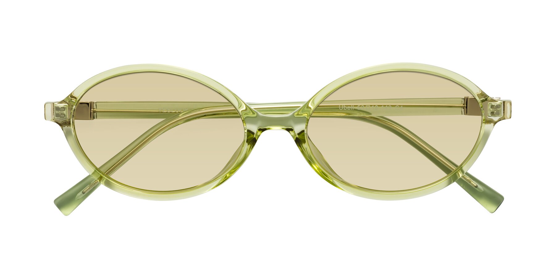 Folded Front of Ubell in Transparent Green with Light Champagne Tinted Lenses