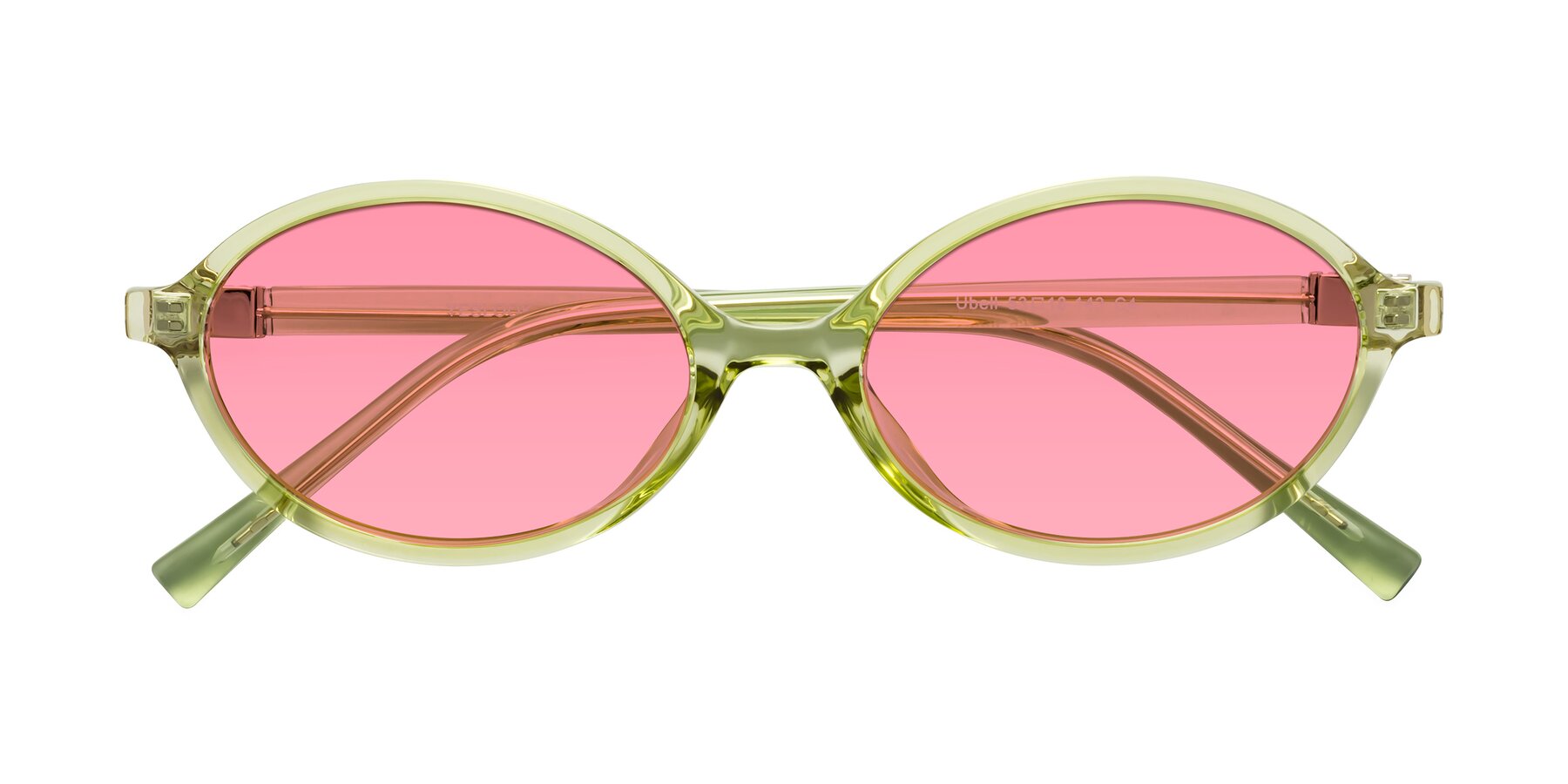 Folded Front of Ubell in Transparent Green with Pink Tinted Lenses