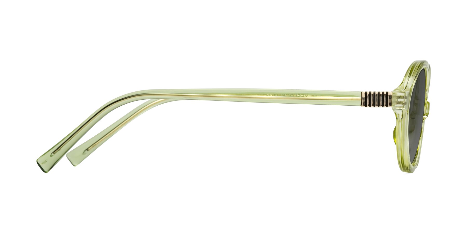 Side of Ubell in Transparent Green with Medium Gray Tinted Lenses