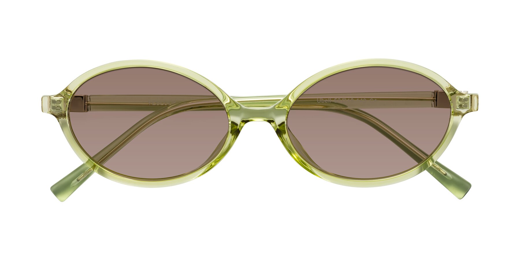 Folded Front of Ubell in Transparent Green with Medium Brown Tinted Lenses