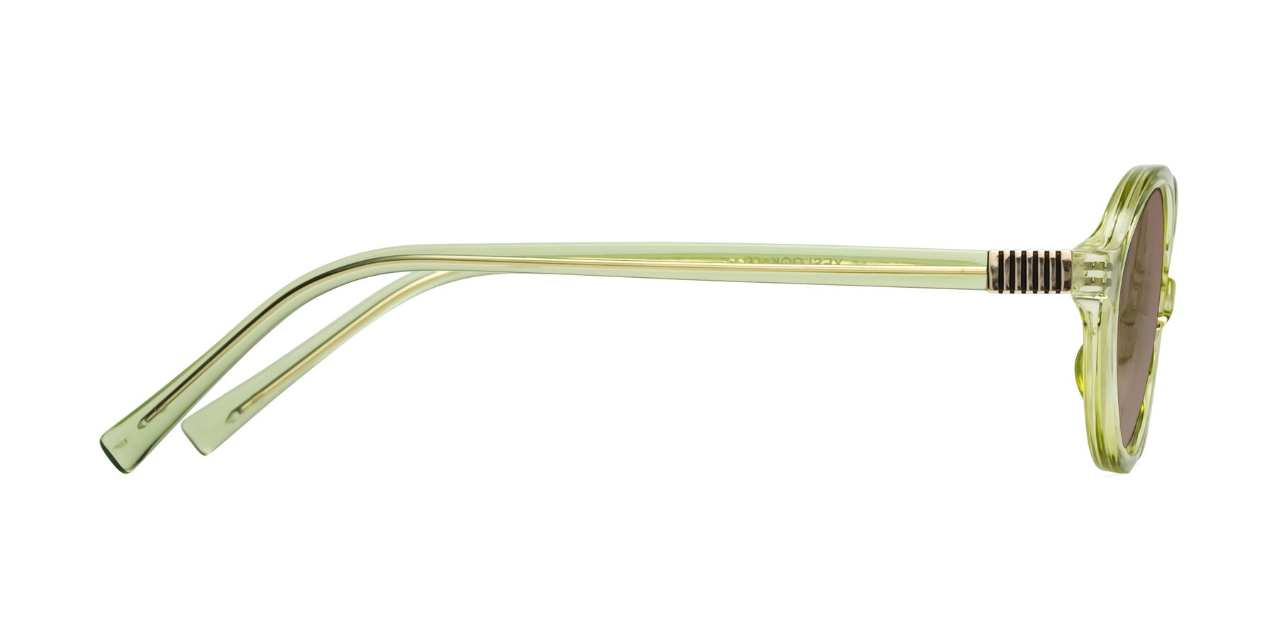 Side of Ubell in Transparent Green with Medium Brown Tinted Lenses