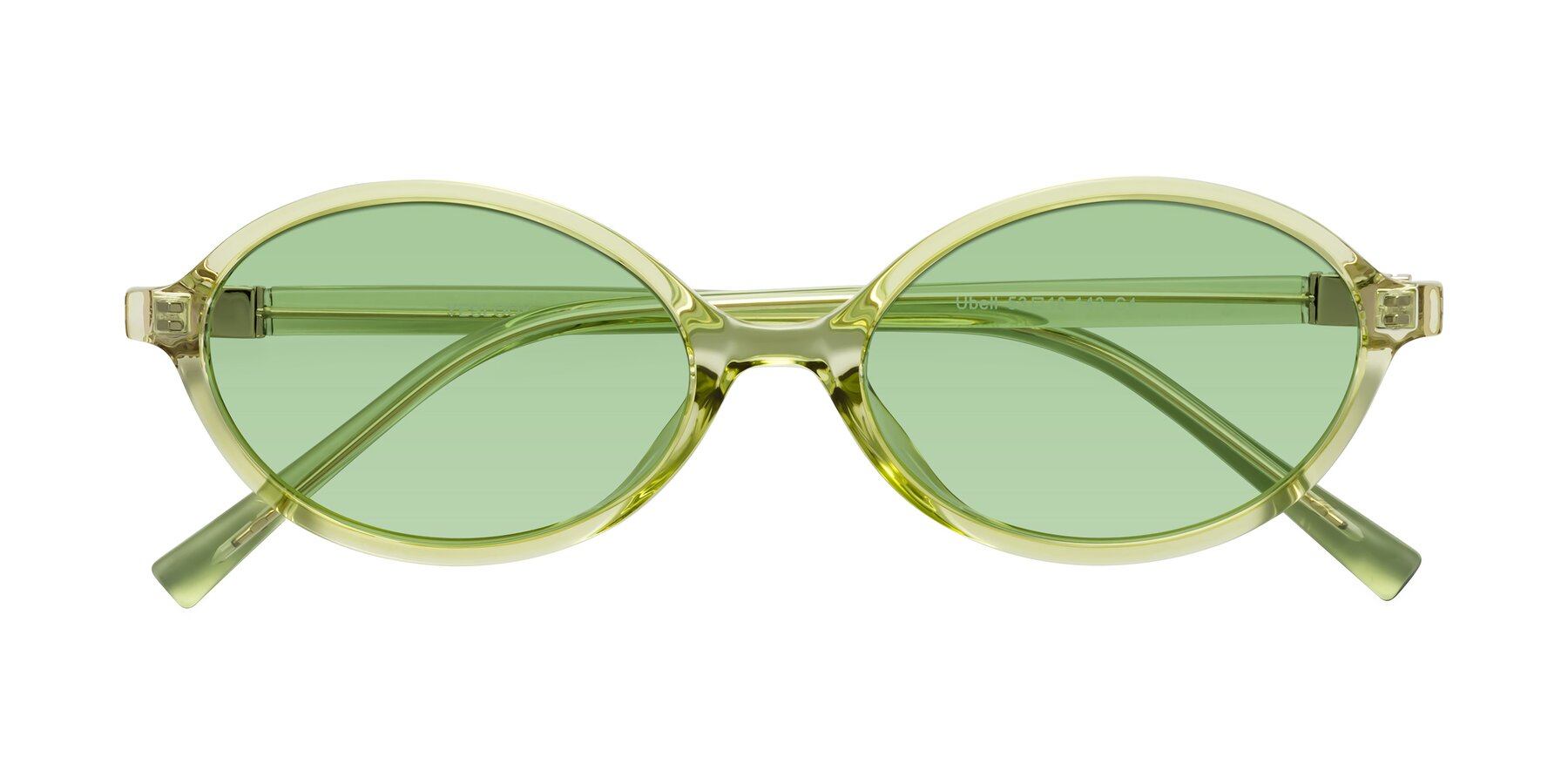 Folded Front of Ubell in Transparent Green with Medium Green Tinted Lenses