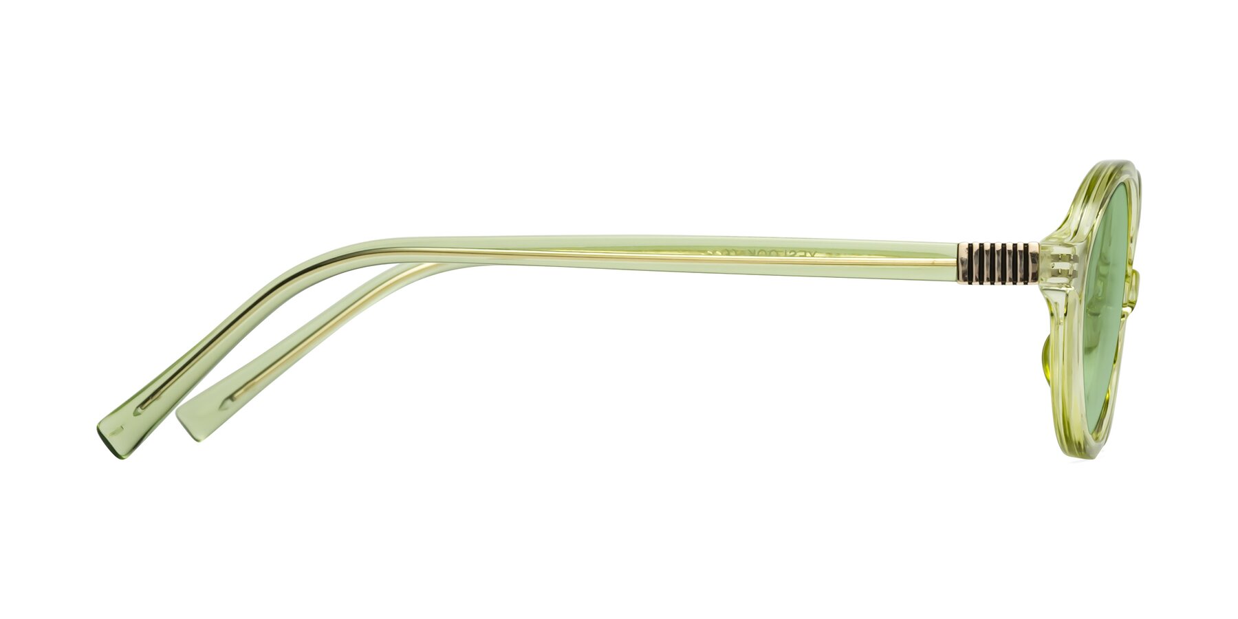 Side of Ubell in Transparent Green with Medium Green Tinted Lenses