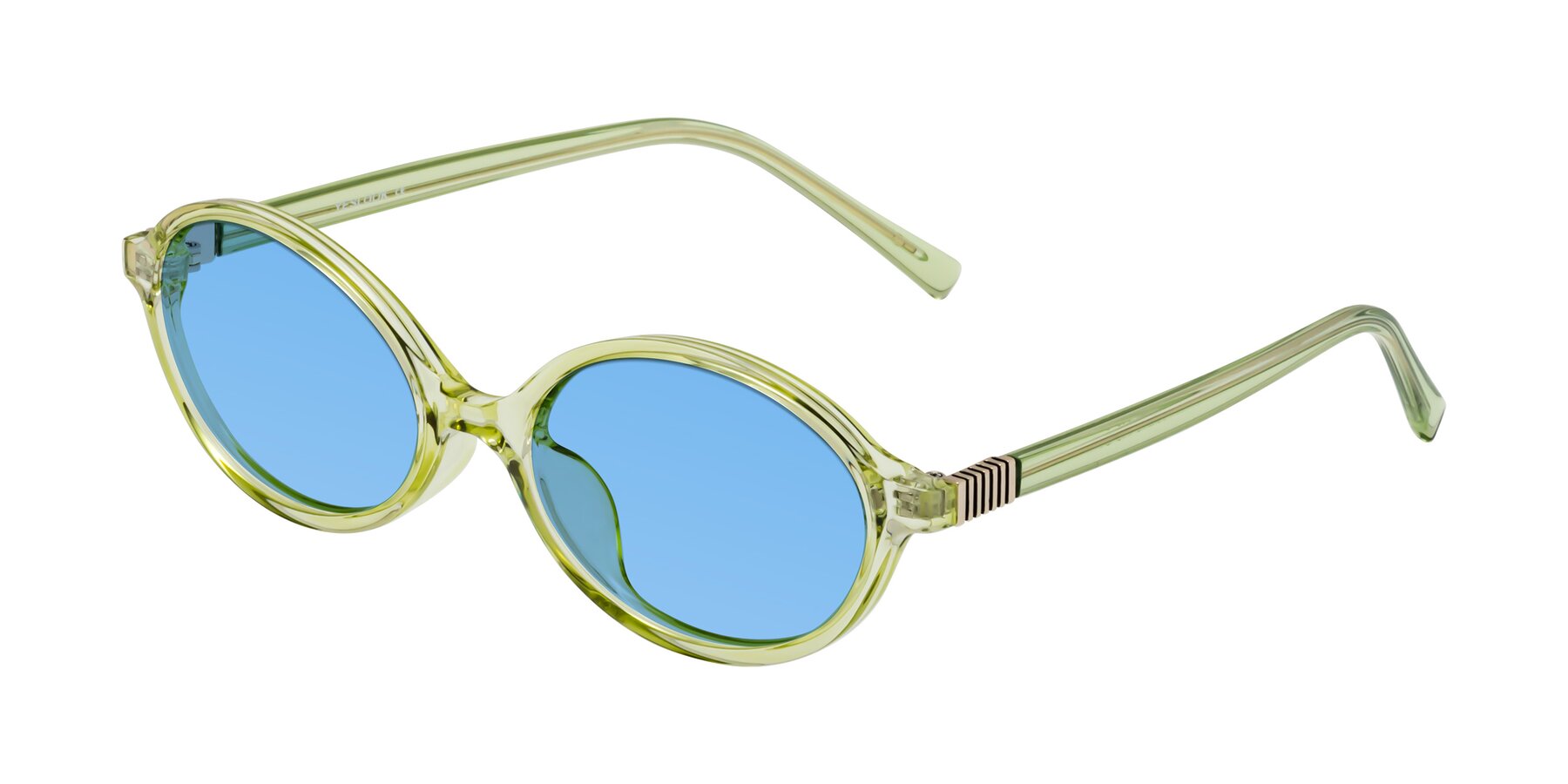 Angle of Ubell in Transparent Green with Medium Blue Tinted Lenses