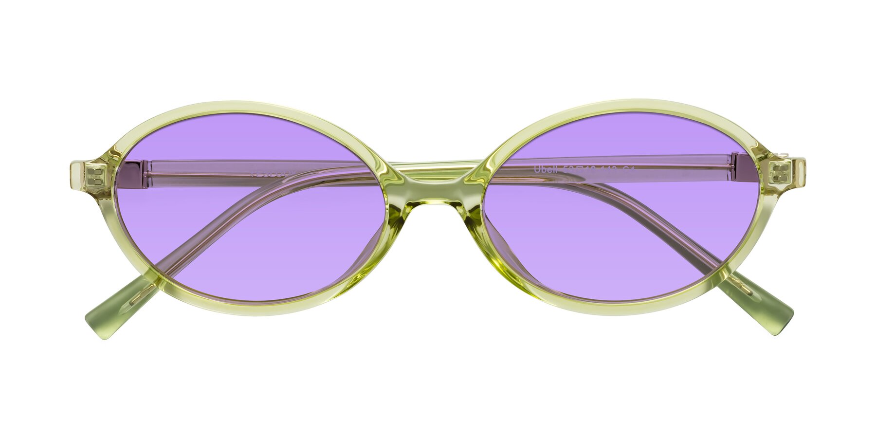 Folded Front of Ubell in Transparent Green with Medium Purple Tinted Lenses