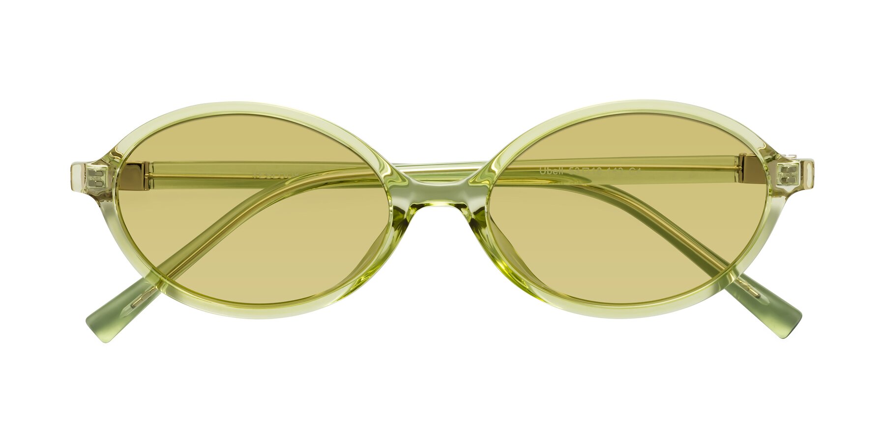 Folded Front of Ubell in Transparent Green with Medium Champagne Tinted Lenses