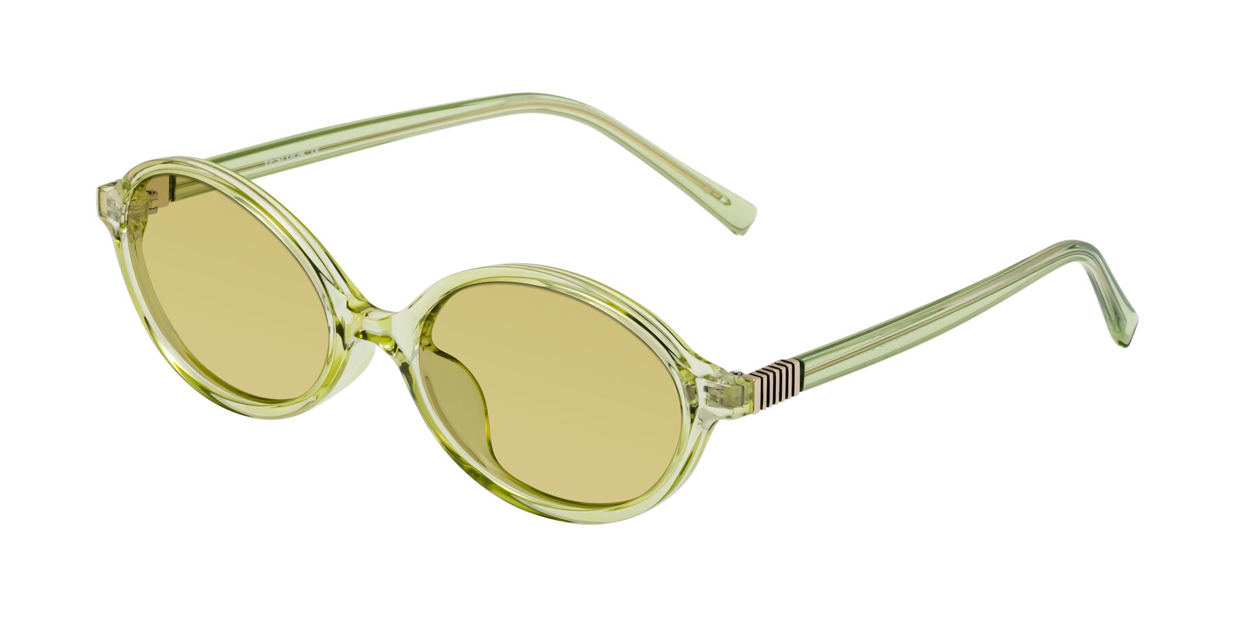 Angle of Ubell in Transparent Green with Medium Champagne Tinted Lenses
