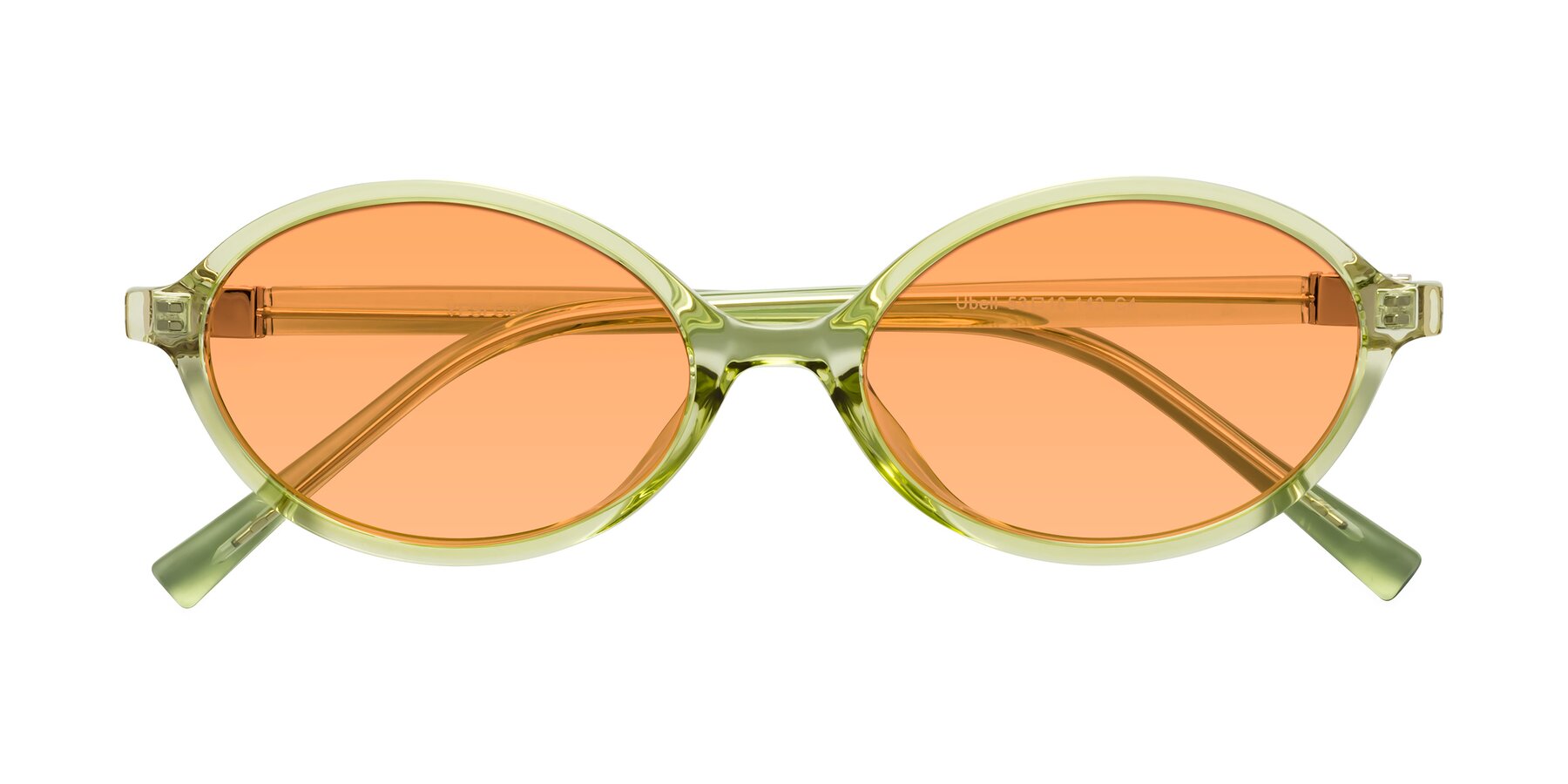 Folded Front of Ubell in Transparent Green with Medium Orange Tinted Lenses