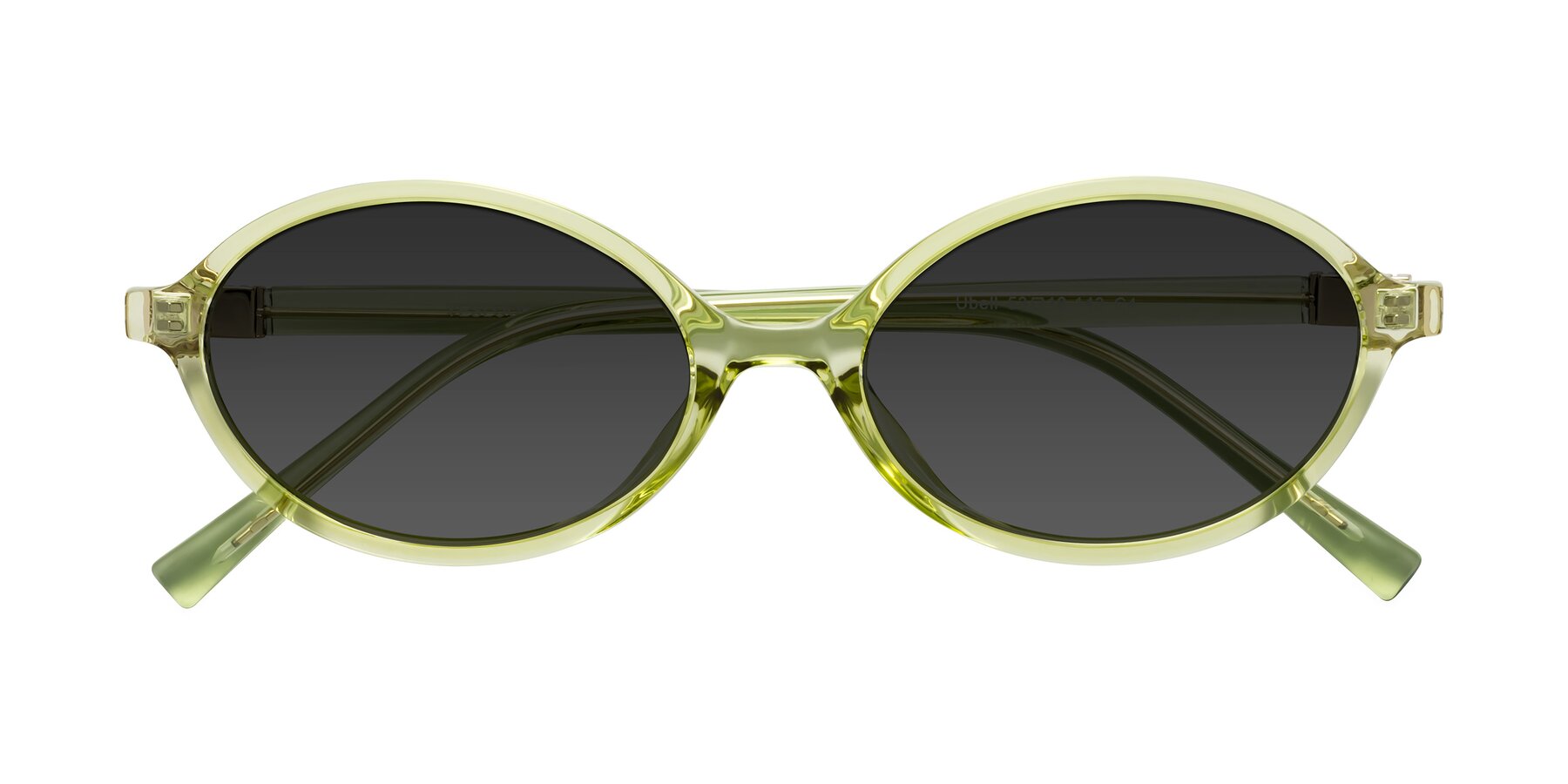 Folded Front of Ubell in Transparent Green with Gray Tinted Lenses