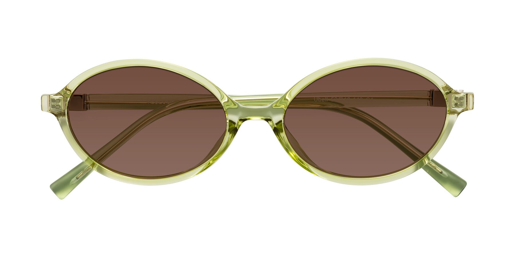 Folded Front of Ubell in Transparent Green with Brown Tinted Lenses