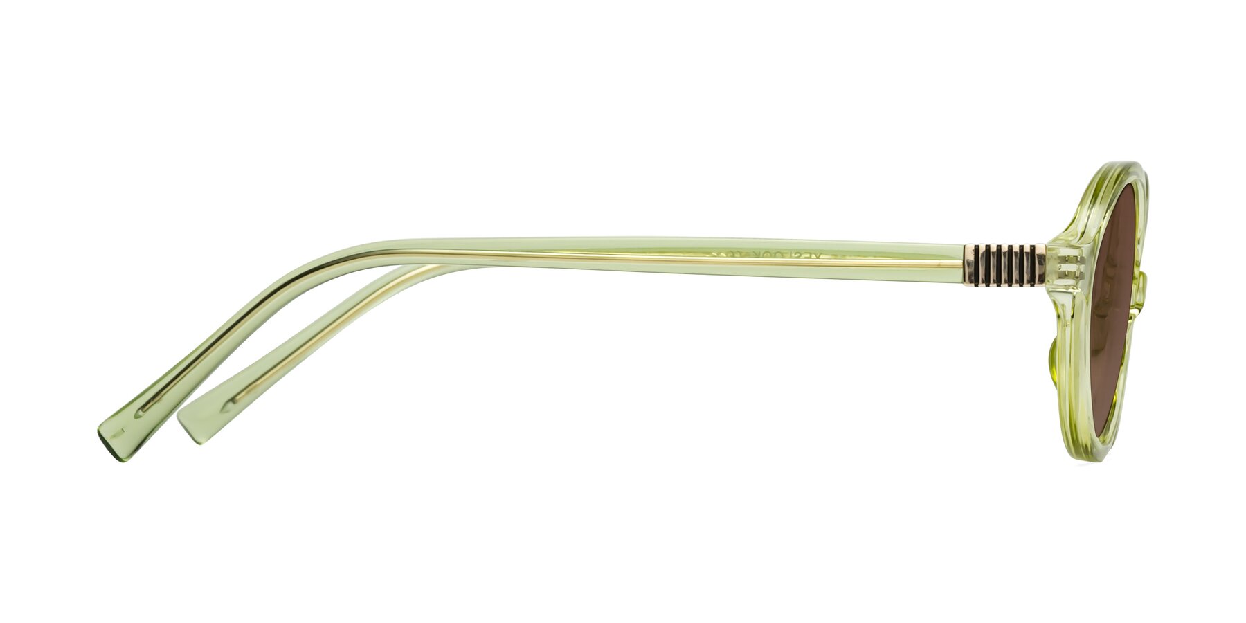Side of Ubell in Transparent Green with Brown Tinted Lenses