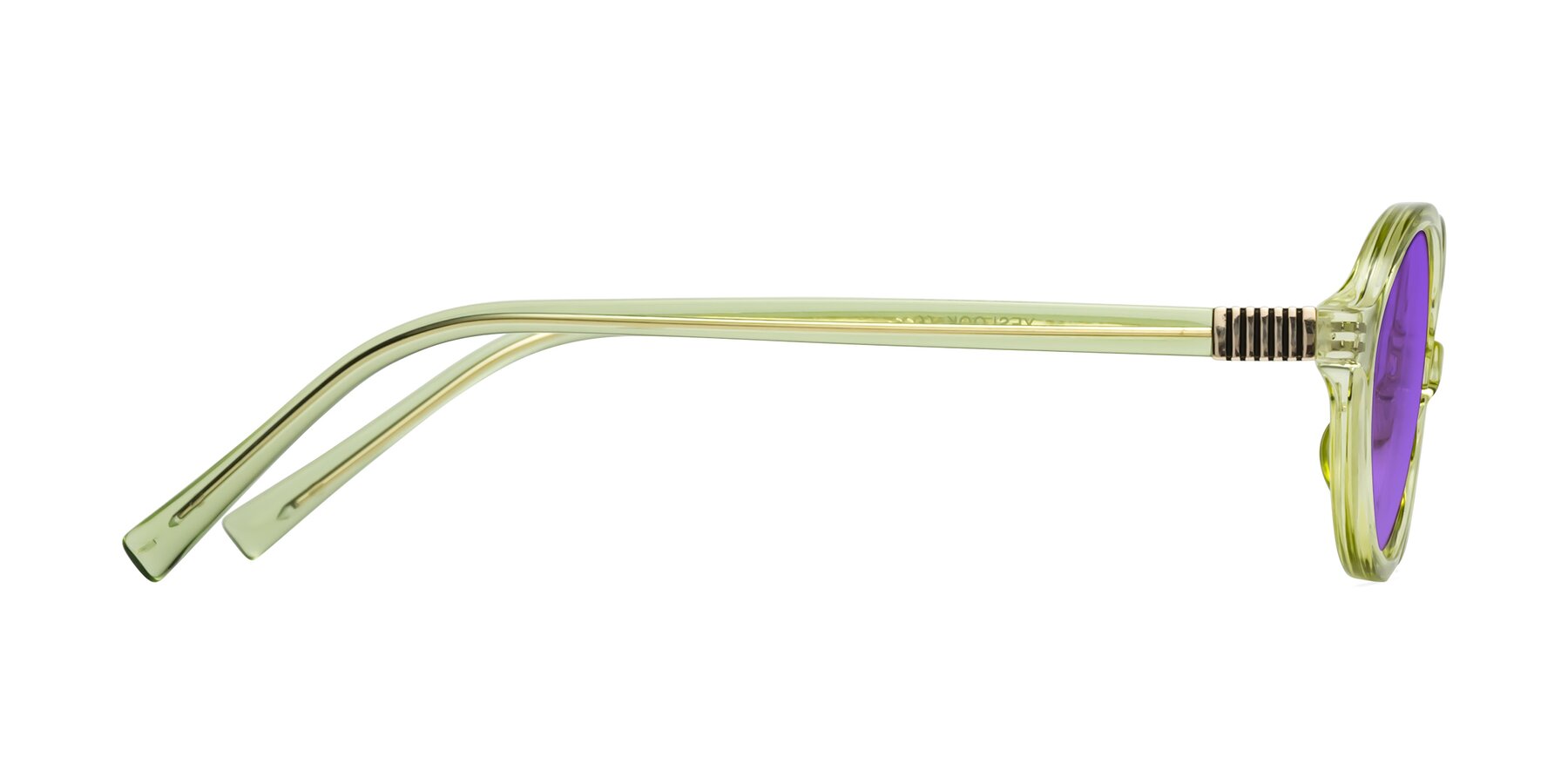 Side of Ubell in Transparent Green with Purple Tinted Lenses