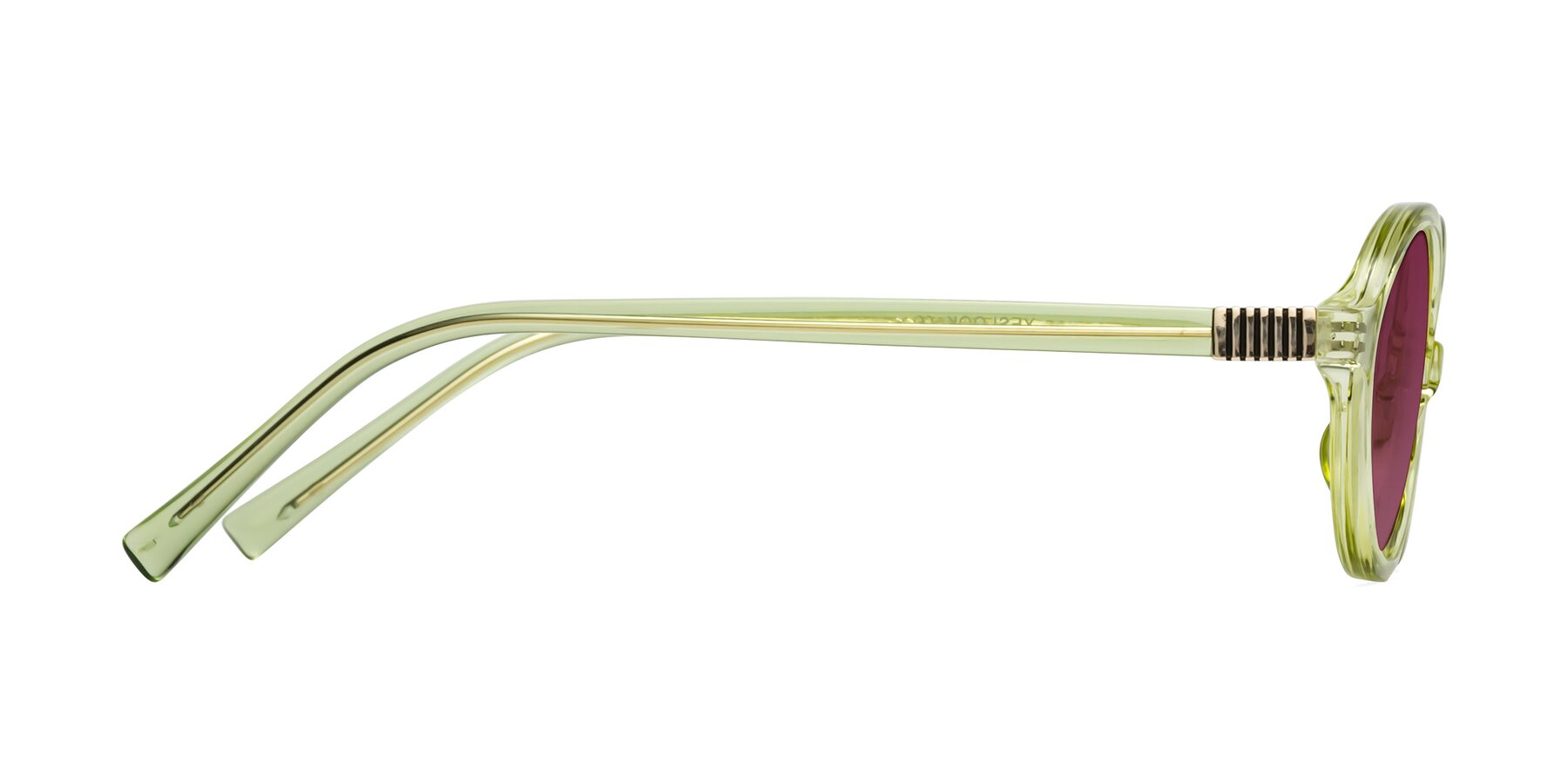 Side of Ubell in Transparent Green with Wine Tinted Lenses