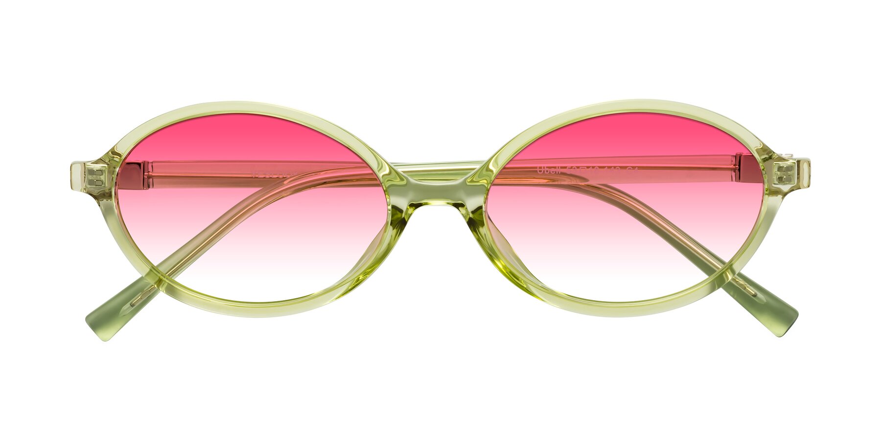 Folded Front of Ubell in Transparent Green with Pink Gradient Lenses