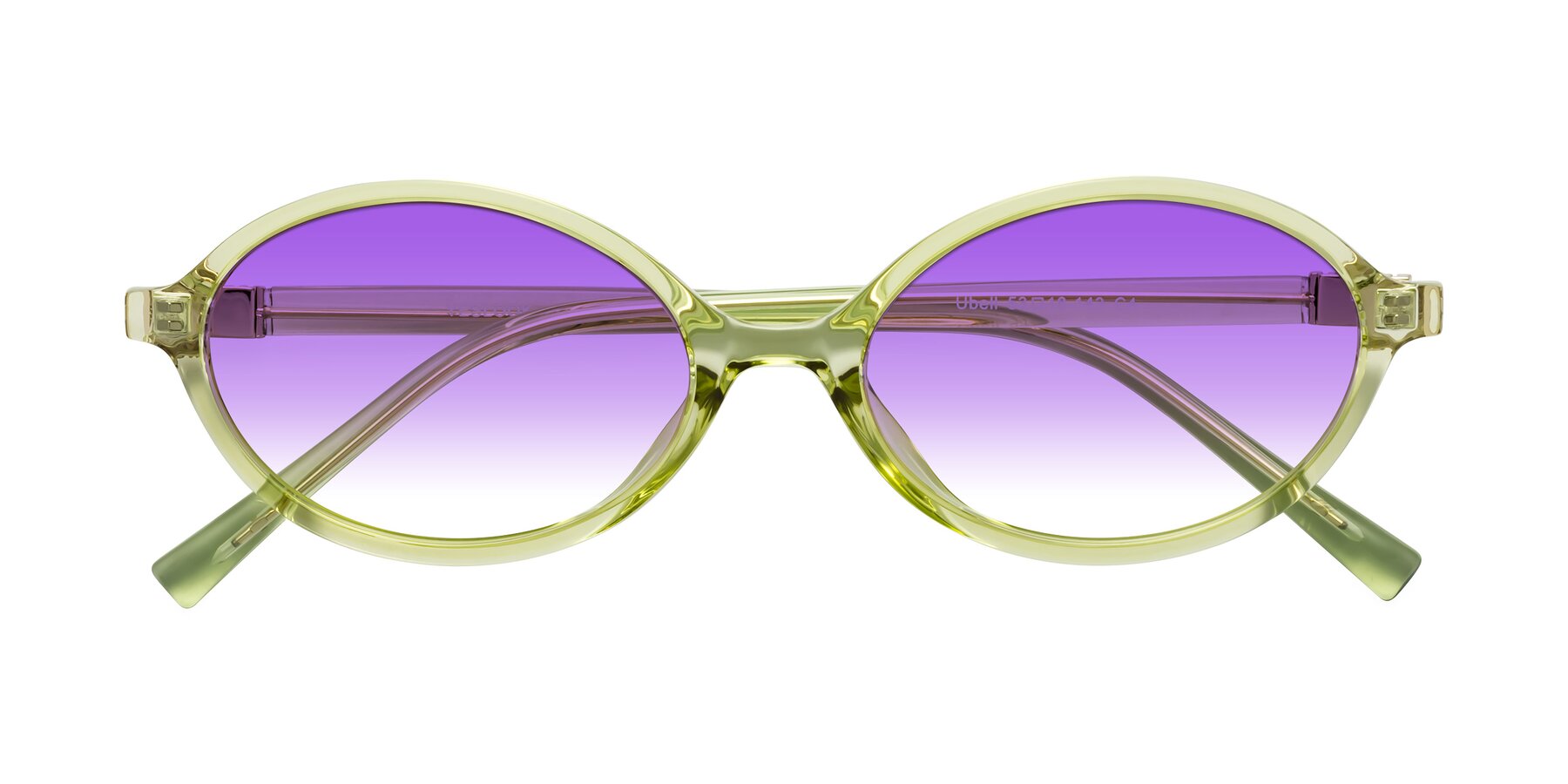 Folded Front of Ubell in Transparent Green with Purple Gradient Lenses