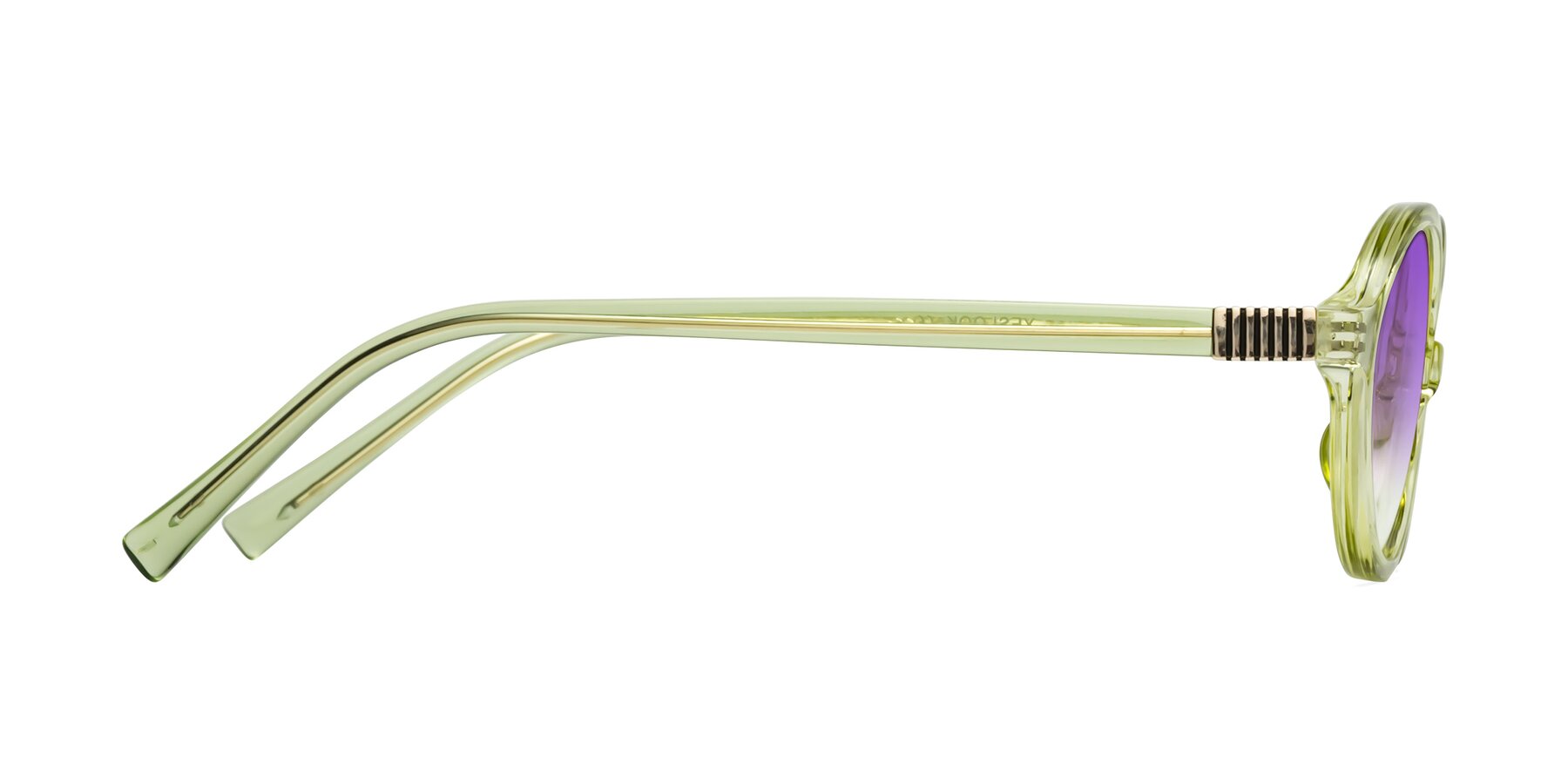 Side of Ubell in Transparent Green with Purple Gradient Lenses