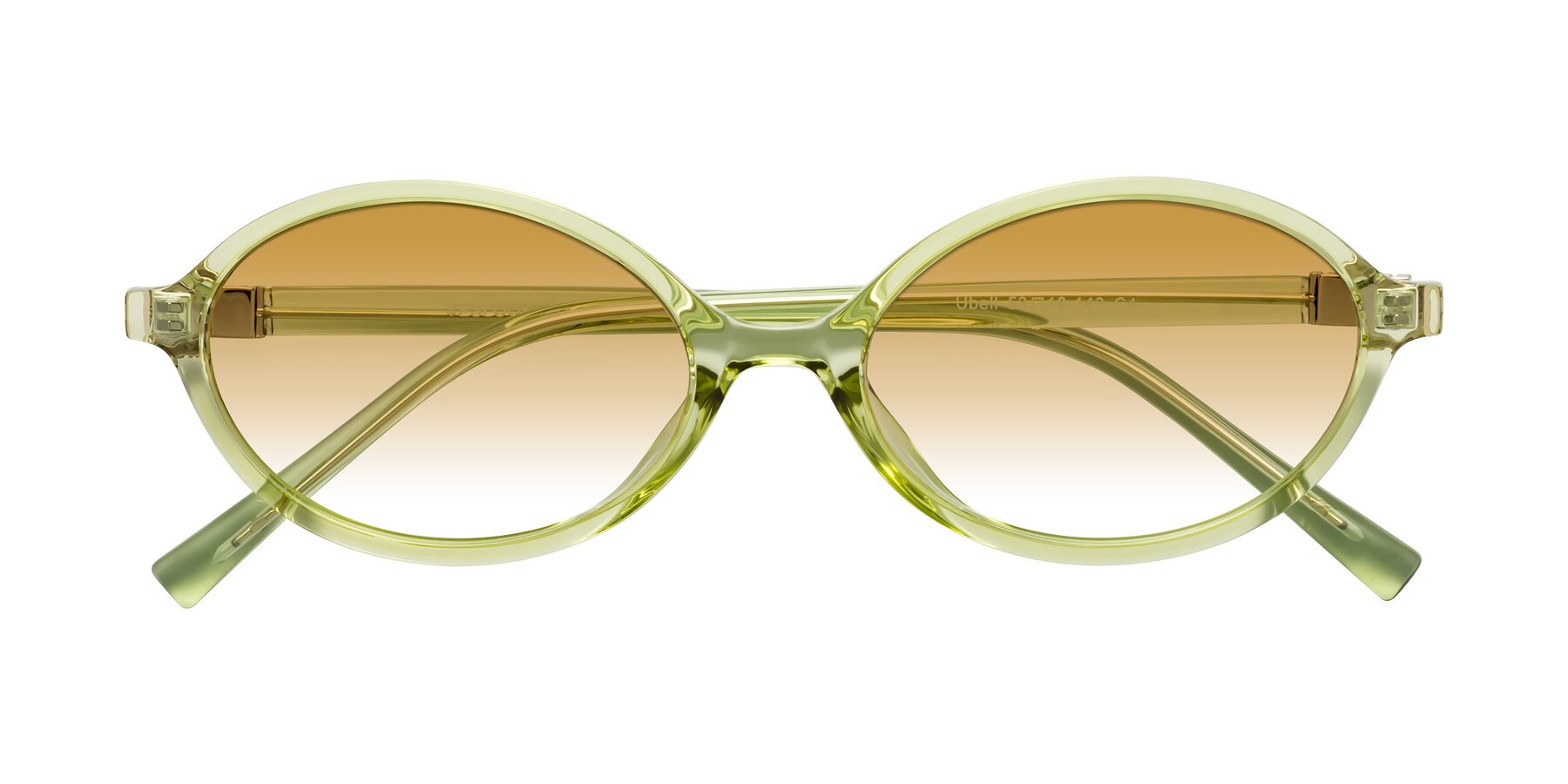 Folded Front of Ubell in Transparent Green with Champagne Gradient Lenses